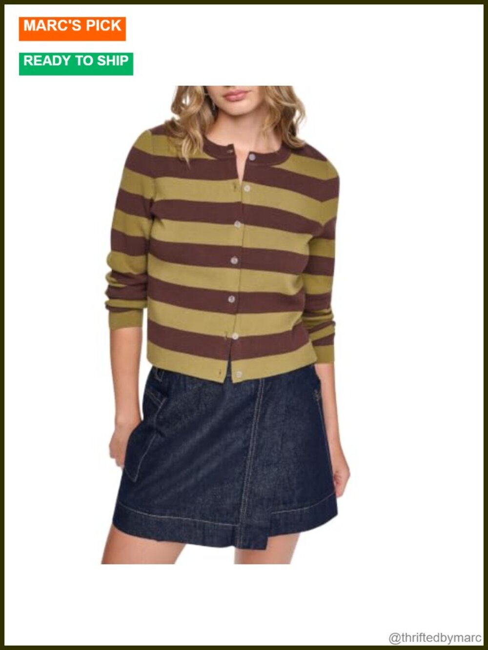 Cropped Striped Long Sleeve Crew Neck Cardigan Sweater